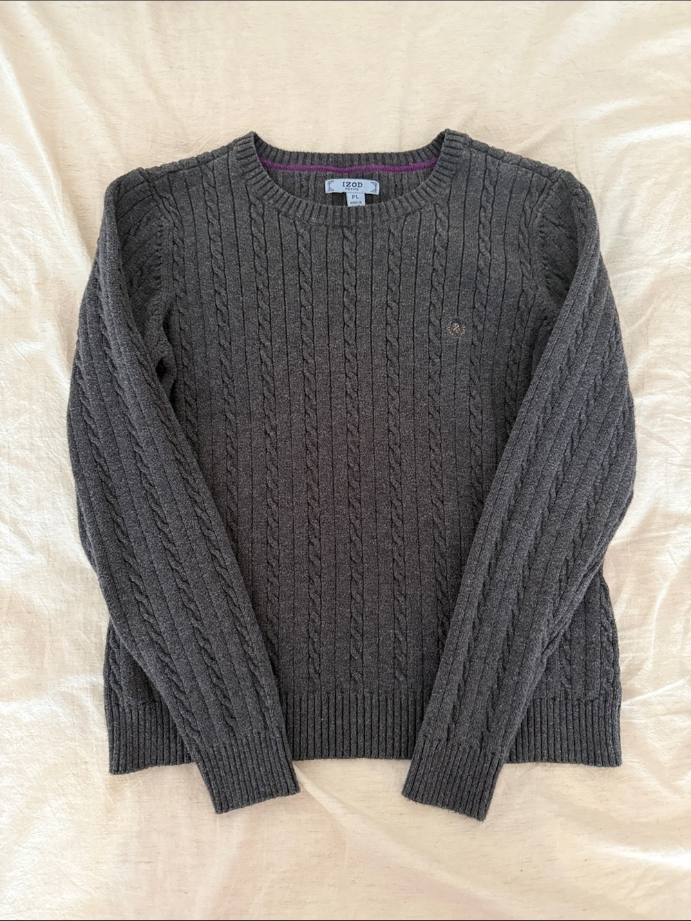 Izod Dark Gray Cable Knit Crew Neck Sweater